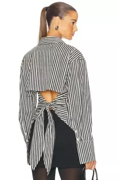 Топ на пуговицах из лох-поплина SIMONMILLER, цвет Black & Rice Flour Stripe