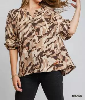 Топ на пуговицах с анималистичным принтом коричневого цвета umgee