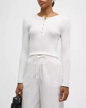 Топ на пуговицах с длинными рукавами и закругленными краями Vince, цвет Off White/Deep Lake