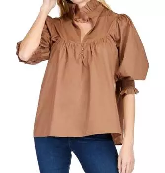 Топ на пуговицах с кокеткой коричневого цвета Jade