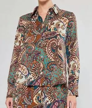 Топ на пуговицах с принтом пейсли в коричневом цвете Multi current air
