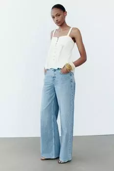 Топ на ремешках с загнозами ZARA, жемчужно-белый