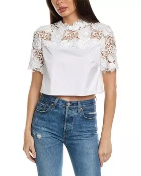 Топ на шелковой подкладке из гипюра Oscar de la Renta Water Lily, белый