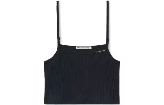 Топ на тонких бретельках из рубчатой вязки Alexander Wang, черный
