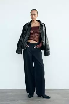 Топ-накидка из 100% шелка с драпировкой ZARA, коричневый
