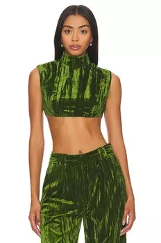 Топ NBD Crinkled Velvet Backless Crop, цвет Juniper Green