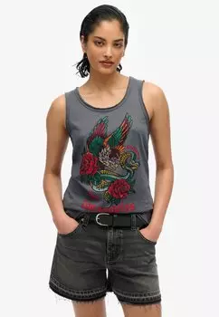 Топ NEO TRAD TATTOO SCOOP NECK TANK Superdry, черный