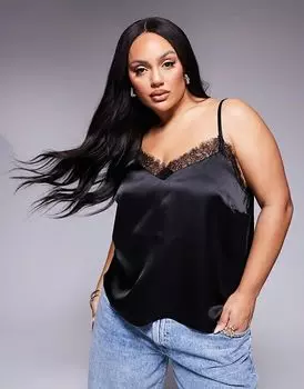 Топ New Look Curve с кружевной отделкой черного цвета