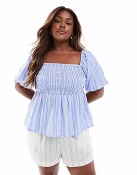 Топ New Look Curve в полоску с квадратным вырезом синего цвета New Look Plus