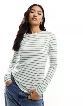 Топ New Look с круглым вырезом и длинными рукавами в зеленую полоску