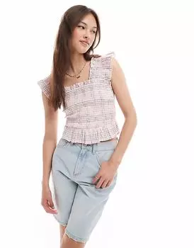 Топ New Look в клетку со сборками розового цвета