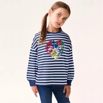 Топ NEXT в полоску с сердечками для девочек 4–12 лет, темно-синий