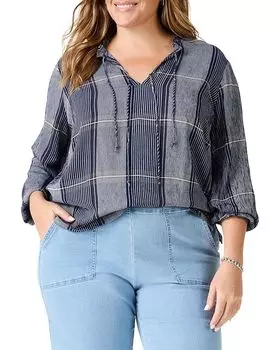 Топ NIC+ZOE Plus Size Line It Up Top, цвет Indigo Multi