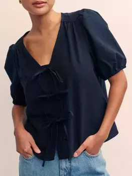 Топ Nobody's Child Bernedetta Organic Cotton Blend Tie Front, черный