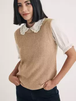 Топ Nobody's Child Crew Neck Ribbed Organic Cotton Blend Knit, бежевый