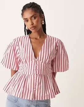 Топ Nobody's Child Starlight с рукавами-фонариками в розовую полоску