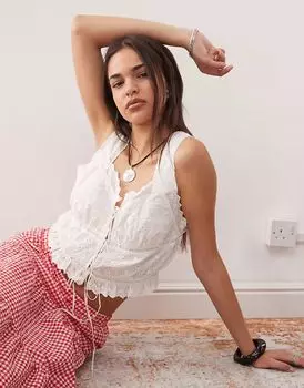 Топ Noisy May с завязками спереди и вышивкой «бродери» белого цвета