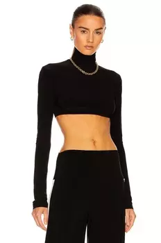 Топ Norma Kamali Cropped Slim Fit Long Sleeve Turtleneck, черный
