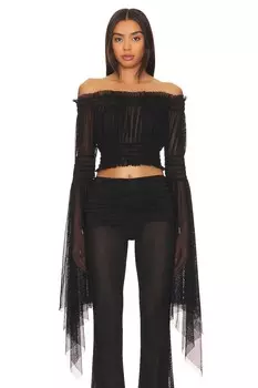 Топ Norma Kamali Handkerchief Sleeve Peasant Cropped, черный