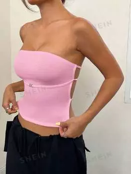 Топ облегающий Shein Ezwear без бретелек, розовый