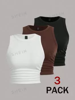 Топ облегающий женский Shein Ezwear с круглым вырезом, 3 штуки