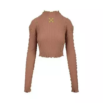 Топ Off-White Wavy Cropped Long-Sleeve Mock Neck Top, бежевый