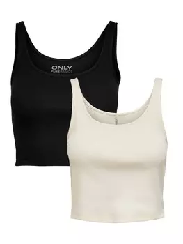 Топ ONLY Bauchfrei Geripptes Crop 2 er Stck Pack ONLNESSA, цвет schwarz-wei