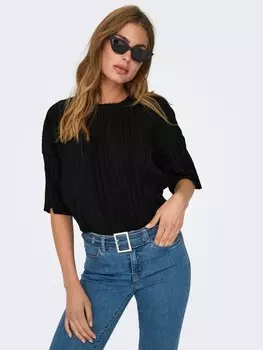Топ ONLY Blusen Rundhals Kurzarm Regular Fit, черный