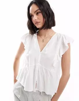 Топ ONLY frill detail button through top in white