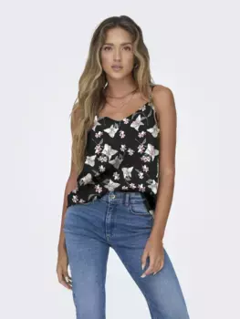 Топ ONLY спагетти "ONLNOVA LIFE PARIS SINGLET AOP PTM", черный