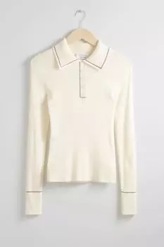 Топ & Other Stories Rib Knit With Polo Collar, кремовый