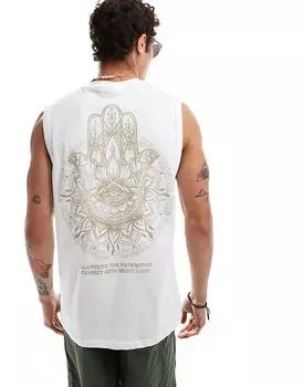 Топ oversize с принтом на спине в виде руки Фатимы белого цвета ONLY & SONS