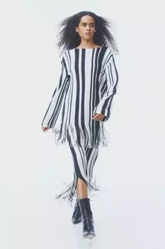 Топ оверсайз с бахромой H&amp;M, белый/полосатый