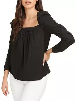 Топ Pale Sky однотонный с пышными рукавами, черный