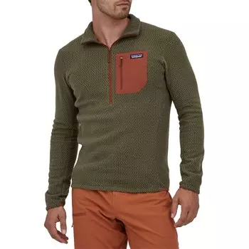 Топ Patagonia R1 с воротником на воздушной молнии, зеленый