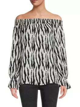 Топ Patrizia Luca с открытыми плечами и принтом зебры, белый / черный