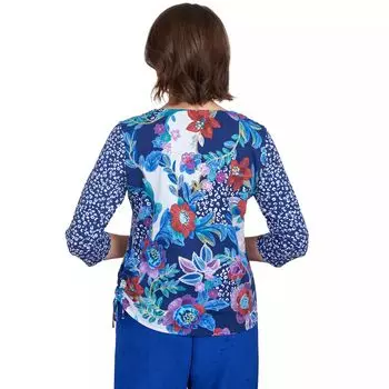 Топ Petite Alfred Dunner с кулиской и батиковым узором с цветочной нашивкой Alfred Dunner