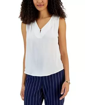 Топ petite без рукавов с вырезом-капелькой и отделкой фурнитурой Kasper, мульти