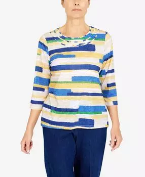 Топ petite bright idea в полоску длиной три четверти с гравировкой Alfred Dunner, мульти