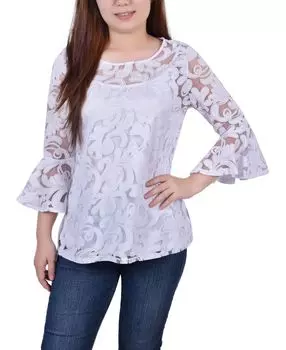 Топ petite burnout с расклешенными рукавами NY Collection, мульти