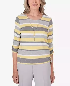 Топ Petite Charleston в полоску со сборками и ожерельем по бокам Alfred Dunner, мультиколор