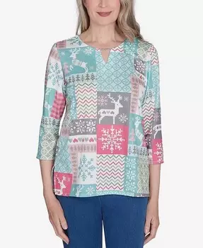 Топ Petite Classics с нашивками в виде оленя Alfred Dunner, зеленый