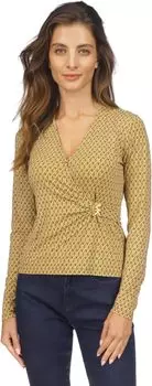 Топ Petite с длинными рукавами и искусственным запахом MICHAEL Michael Kors, цвет Marigold