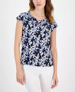 Топ Petite с короткими рукавами и воротником-хомутом с узором пейсли Kasper, черный