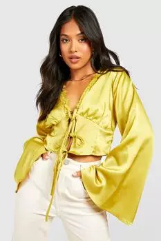 Топ petite с кружевной отделкой Boohoo, оливковый