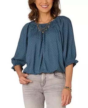 Топ Petite с объемным подолом и рукавами до локтя с принтом Democracy, синий