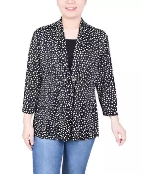 Топ Petite с объемным принтом и рукавами 3/4 Two-Fer NY Collection, цвет Nice Icemoon