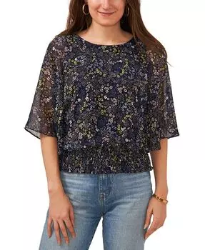 Топ Petite с присборенной талией и развевающимися рукавами с цветочным принтом Sam & Jess, синий