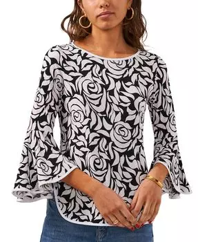 Топ Petite с рукавами-колокольчиками и контрастной отделкой Sam & Jess, цвет Black/White Rose