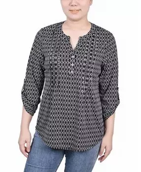 Топ petite с y-образным вырезом и рукавами-фонариками 3/4 NY Collection, мульти